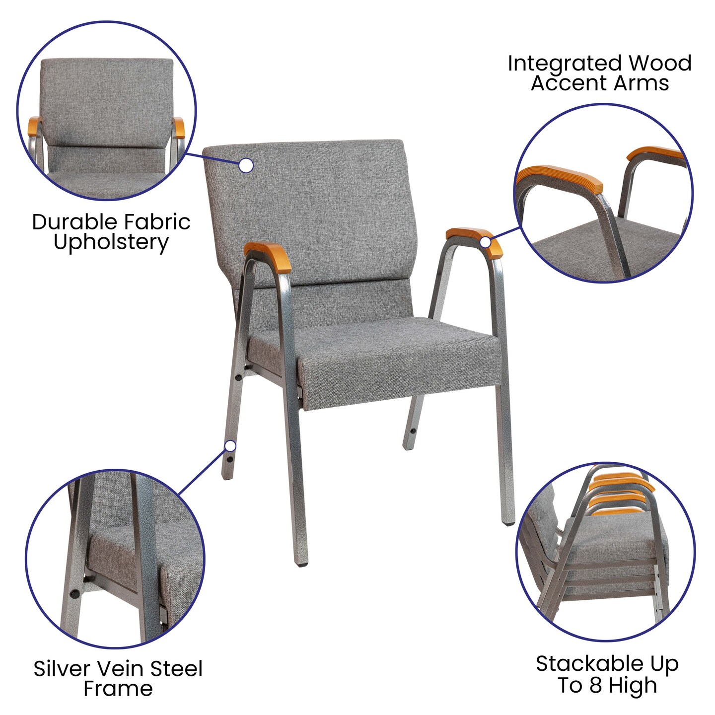 Emma and Oliver 21&#x22; Stackable Church Chair with Arms