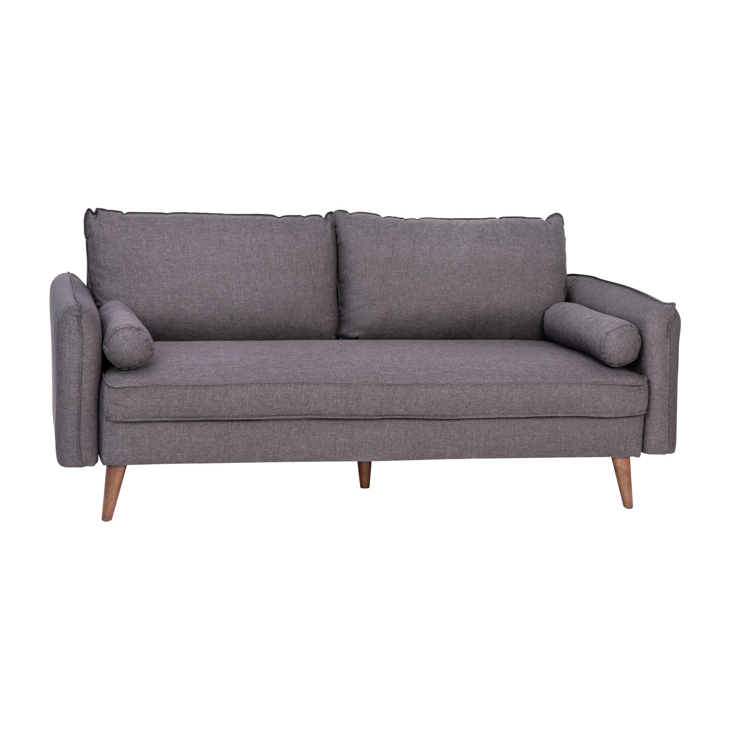 Emma and Oliver Carthage Upholstered Mid-Century Modern Pocket Spring Sofa with Wooden Legs and Removable Back Cushions
