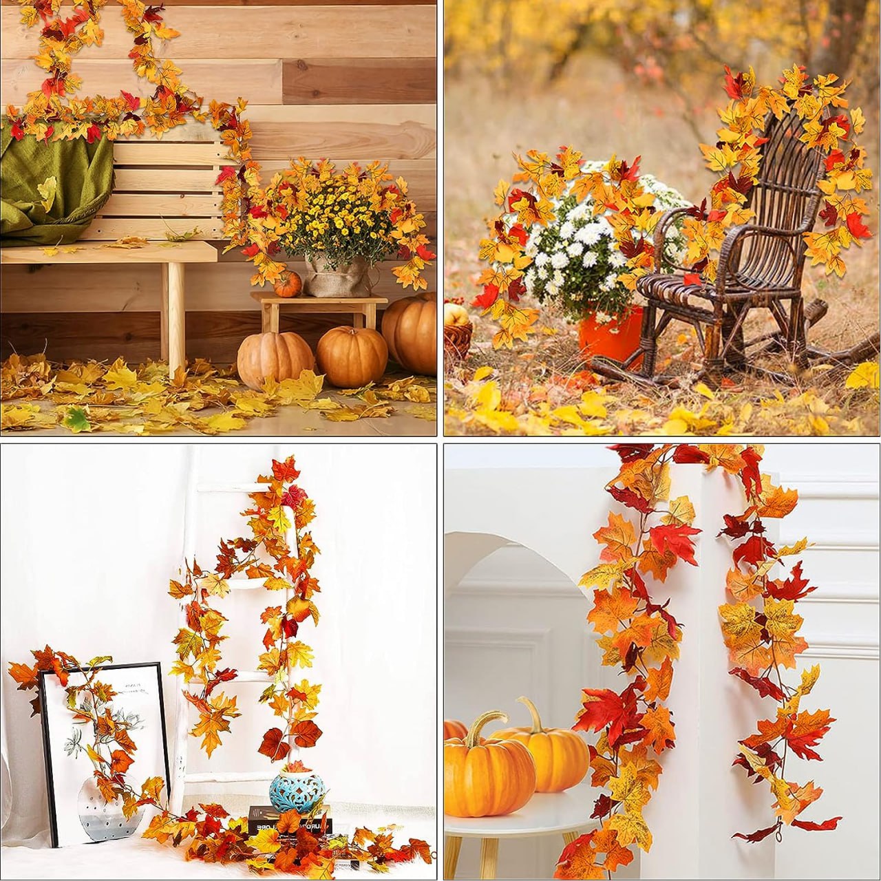 2 Pack Fall Garland 5.6ft Maple Leaf Garland Artificial Autumn Leaves Garland for Home