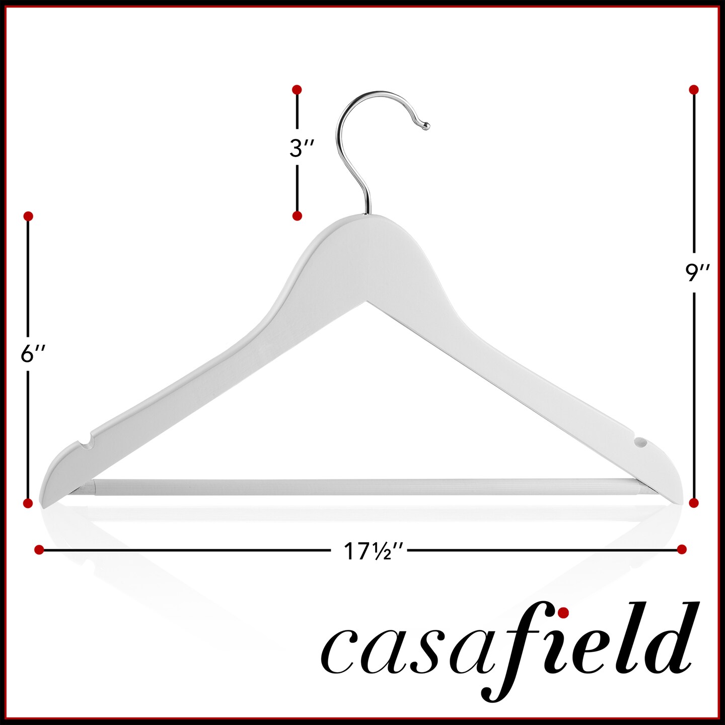 Casafield - 20 Wooden Suit Hangers - Premium Lotus Wood with Notches & Chrome Swivel Hook for Dress Clothes, Coats, Jackets, Pants, Shirts, Skirts