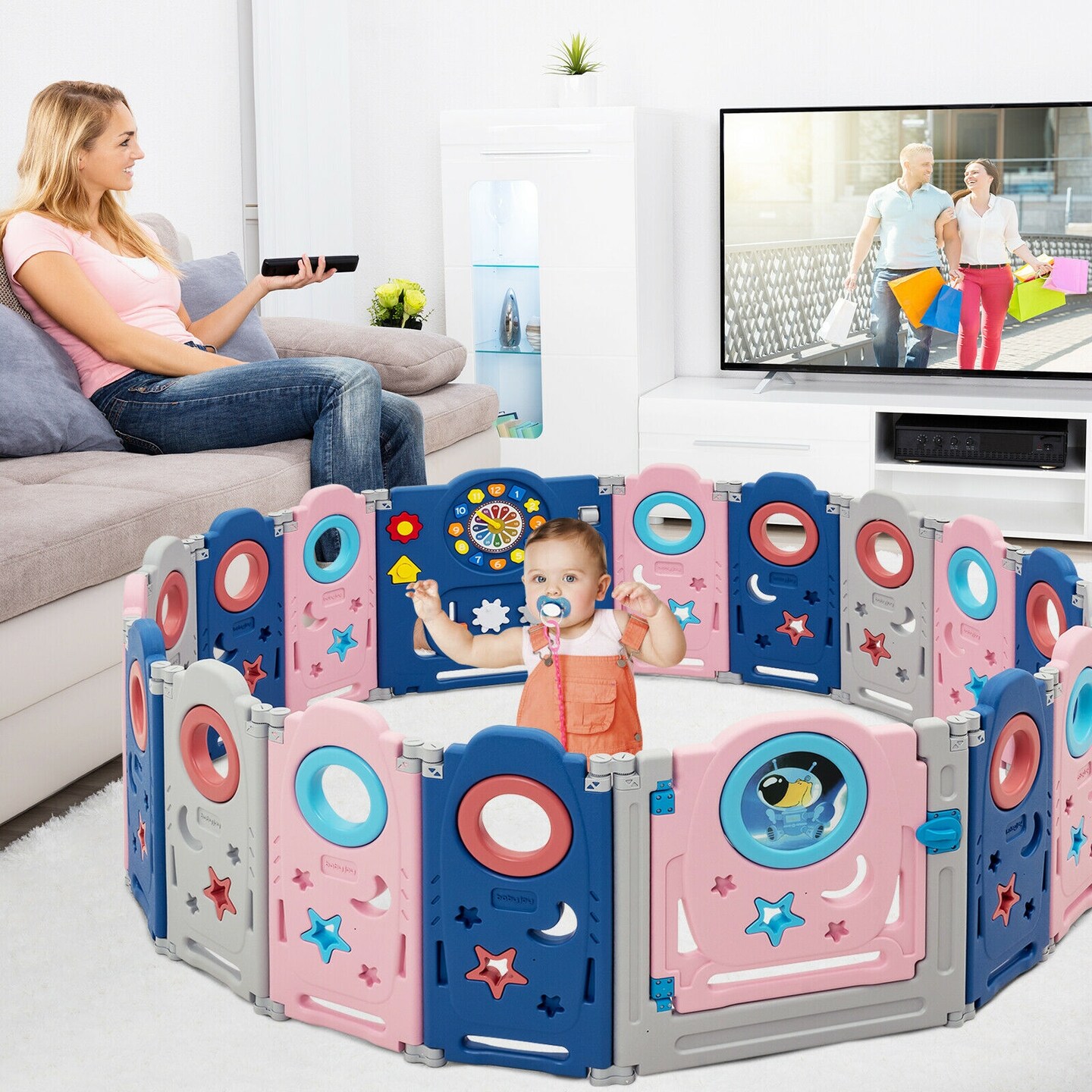 Foldable Baby Playpen Kids Safety Play Center with Lockable Gate