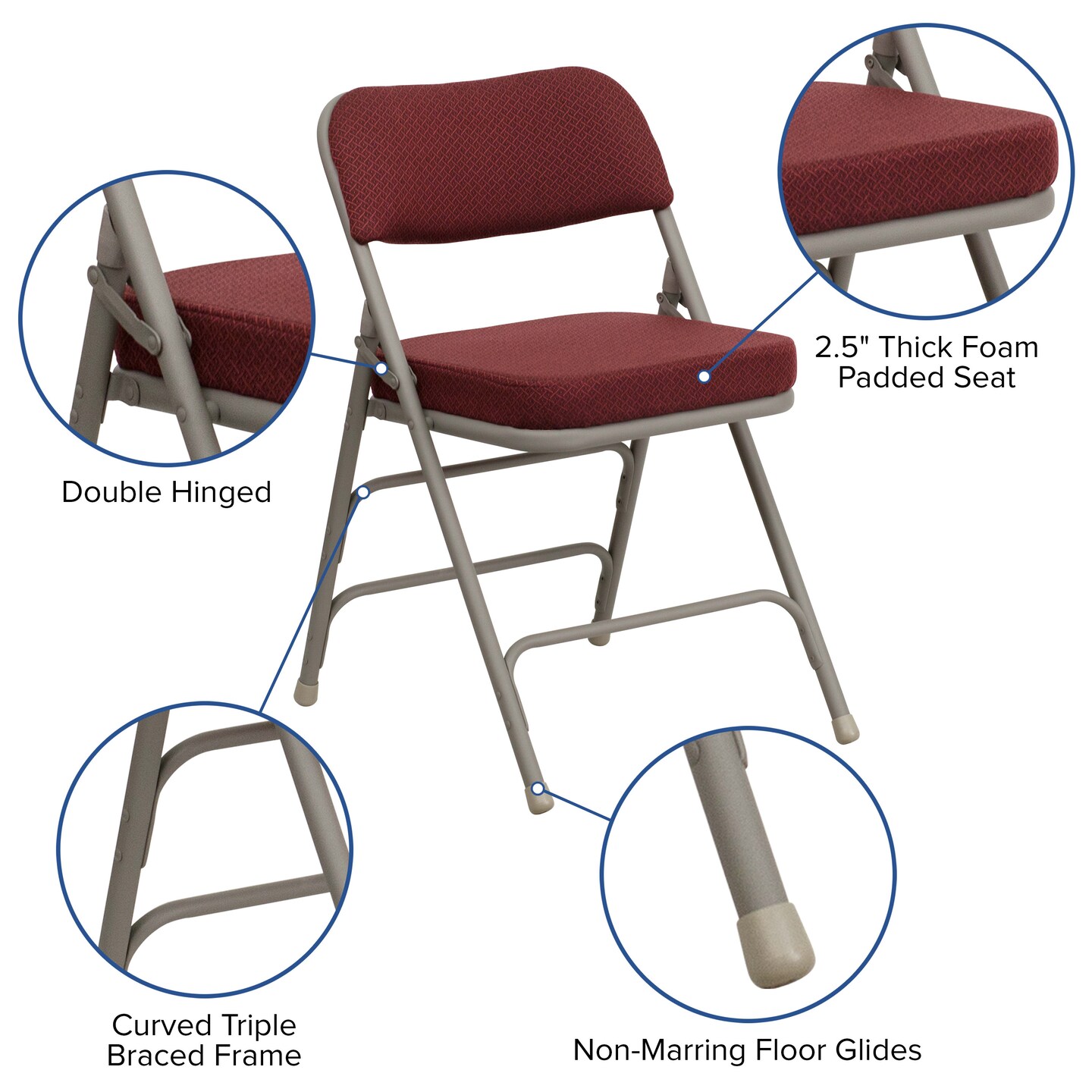 Emma and Oliver 4 Pack Home & Office 18.5"W Party Events Padded Metal Folding Chair