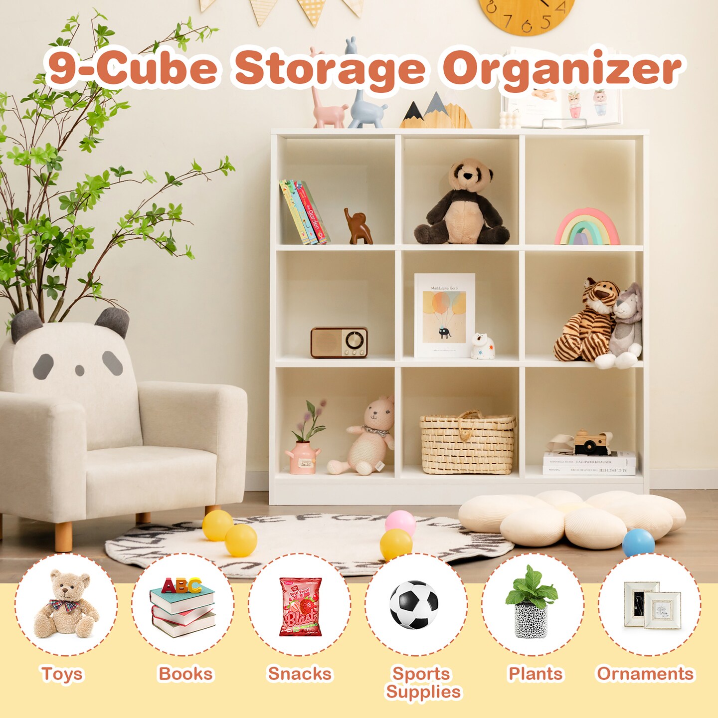 Costway Kids Toy Storage Organizer 9-Cube Kids Bookcase for Books Toys Ornaments