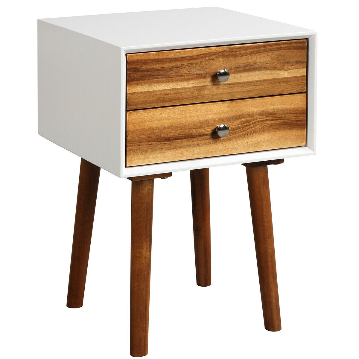 23.5 Inch Nightstand End Side Table with 2 Storage Drawers and Rubber Wood Legs