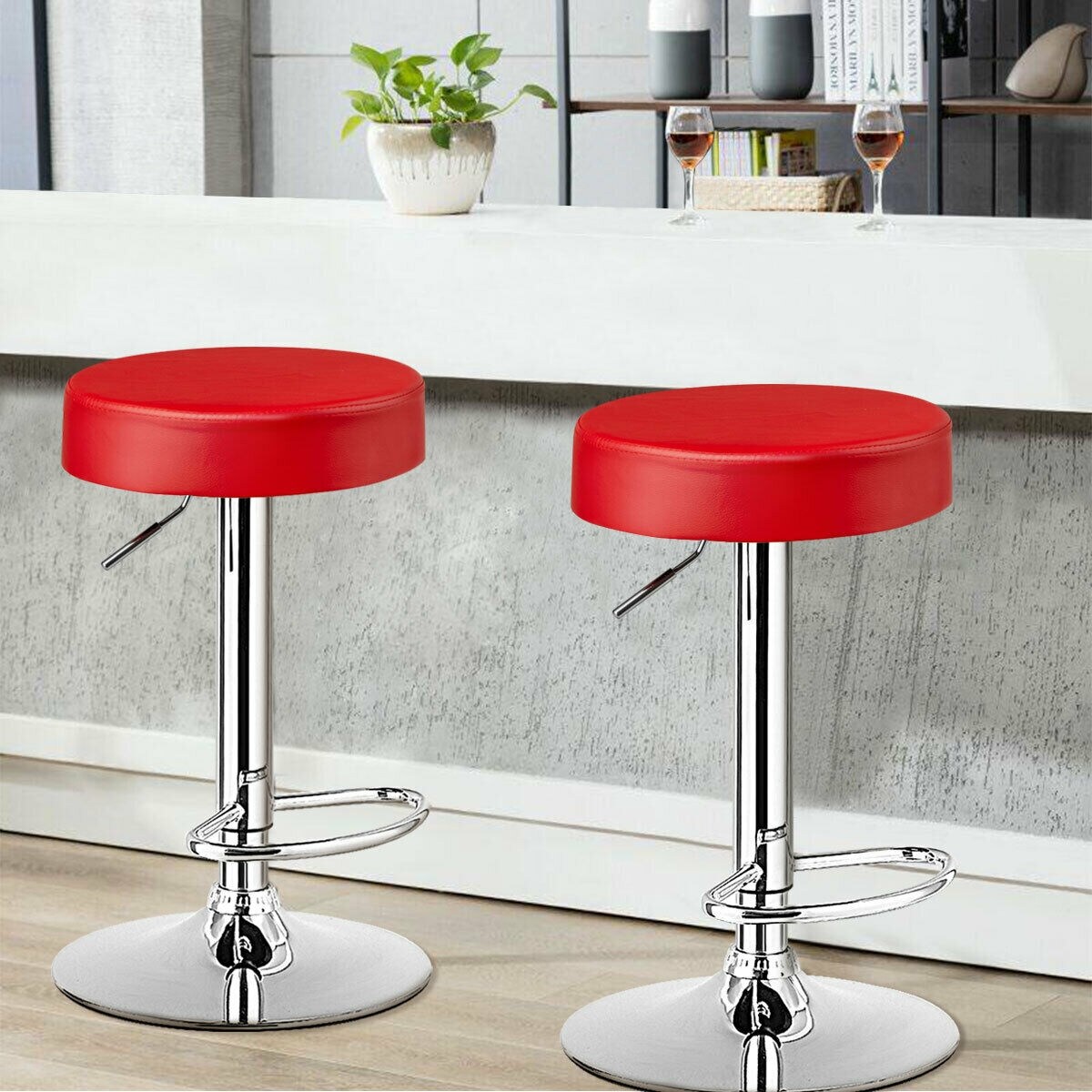 Set of 2 Height Adjustable Swivel Round Bar Stool with Stainless Steel Chrome Base Perfect for Seating in Any Room