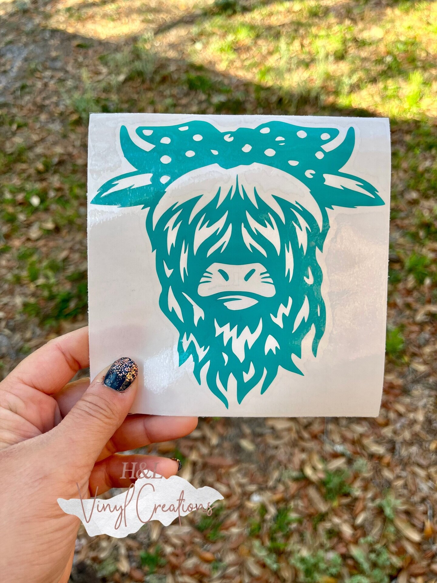 Highland cow with bandana vinyl decal, Heifer decal, Cow sticker ...