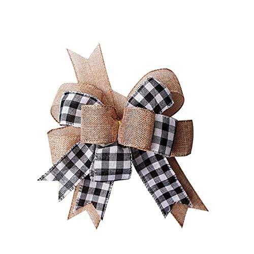 Black White Plaid Gift Bows Burlap Wreaths Bows Christmas Tree Topper for Wedding Holiday Birthday Party Decoration 12&#x22; x 9.4&#x22;