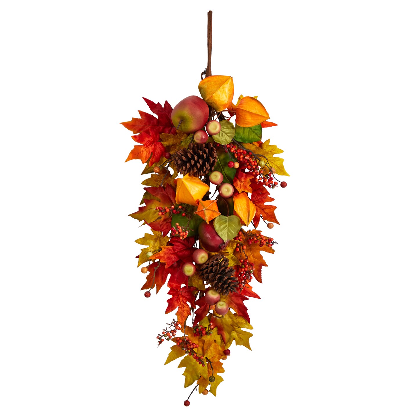 Nearly Natural 35” Maple Leaf and Berries Artificial Fall Harvest Teardrop Swag, Unlit