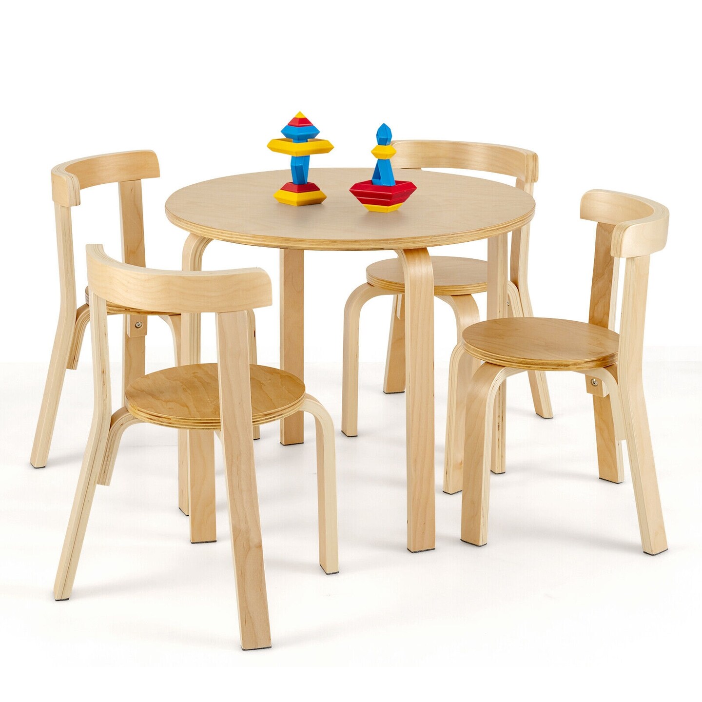 5-Piece Kids Wooden Curved Back Activity Table and Chair Set with Perfect Gift for Kids