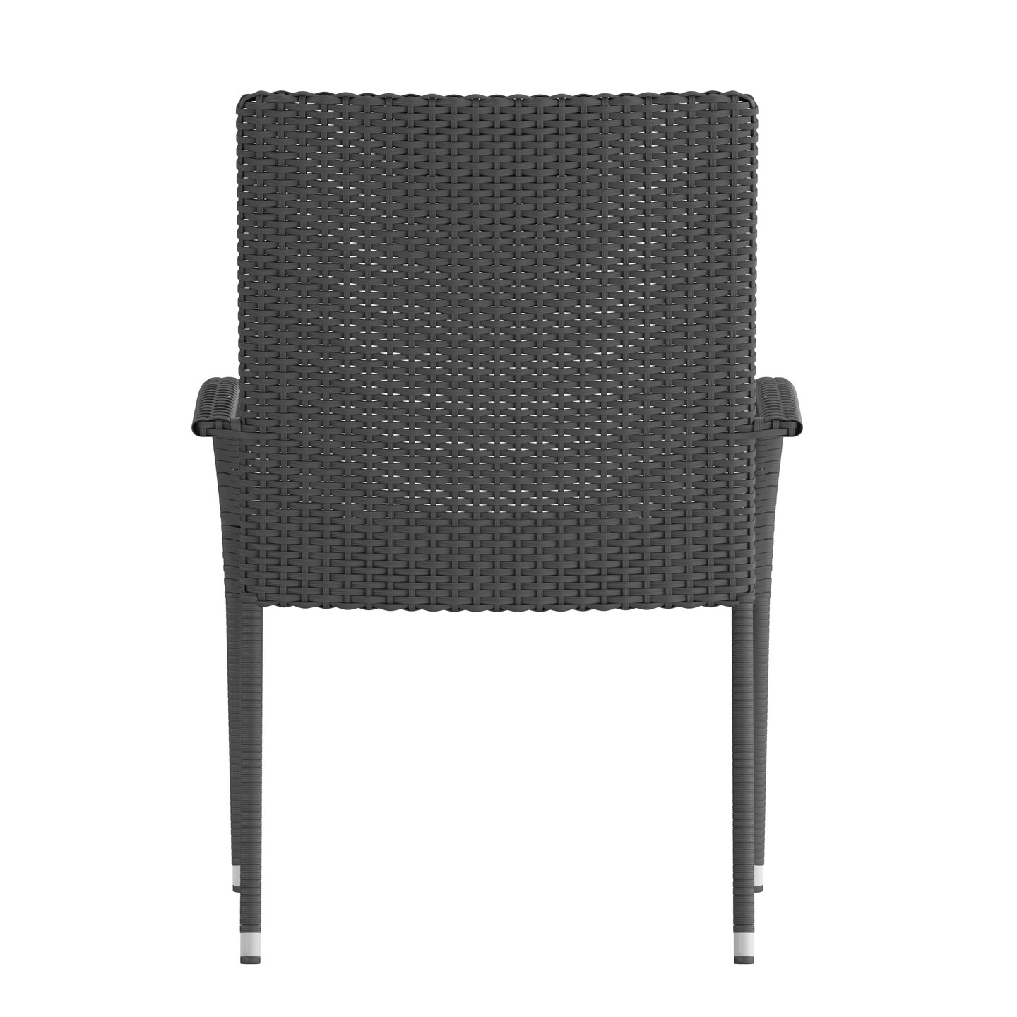 Merrick Lane Set of Mathias Indoor/Outdoor Black Wicker Patio Chairs with Powder Coated Steel Frame, Comfortably Curved Back and Arms