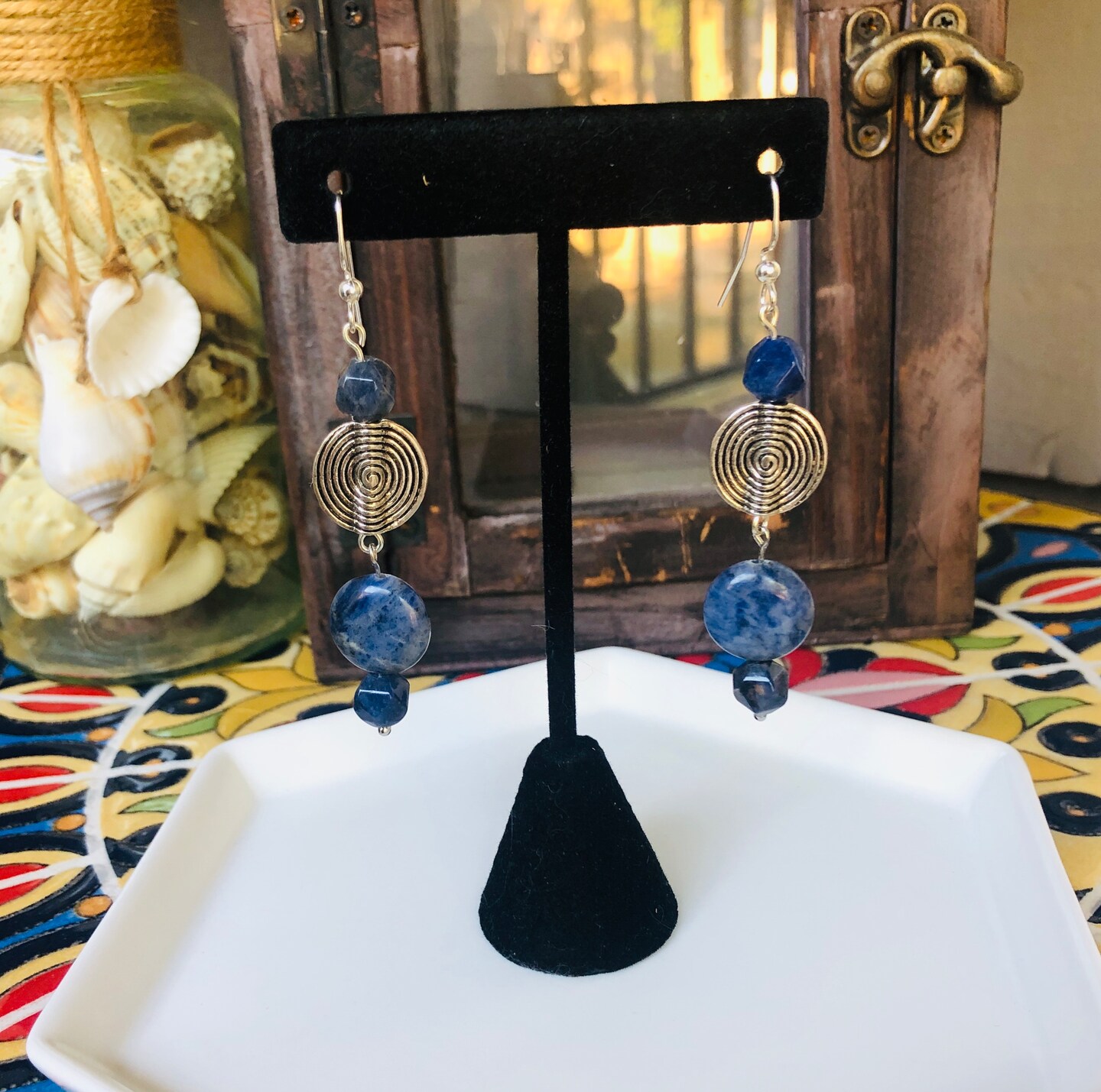 Large 2024 Crystal Blue Bohemian Statement Earrings, Sodalite Boho Earrings