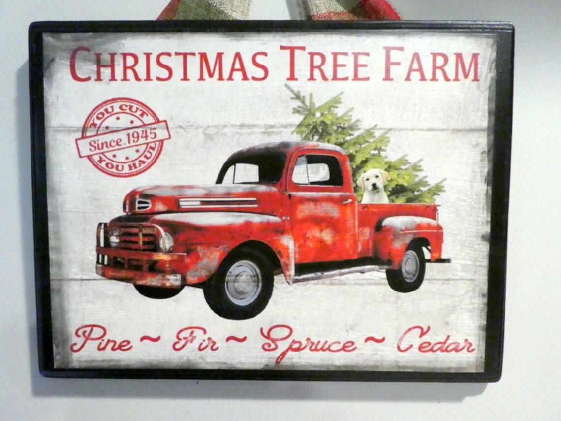 Vintage Red Truck sign, Red truck Christmas Tree Farm, Farmhouse decor product 4