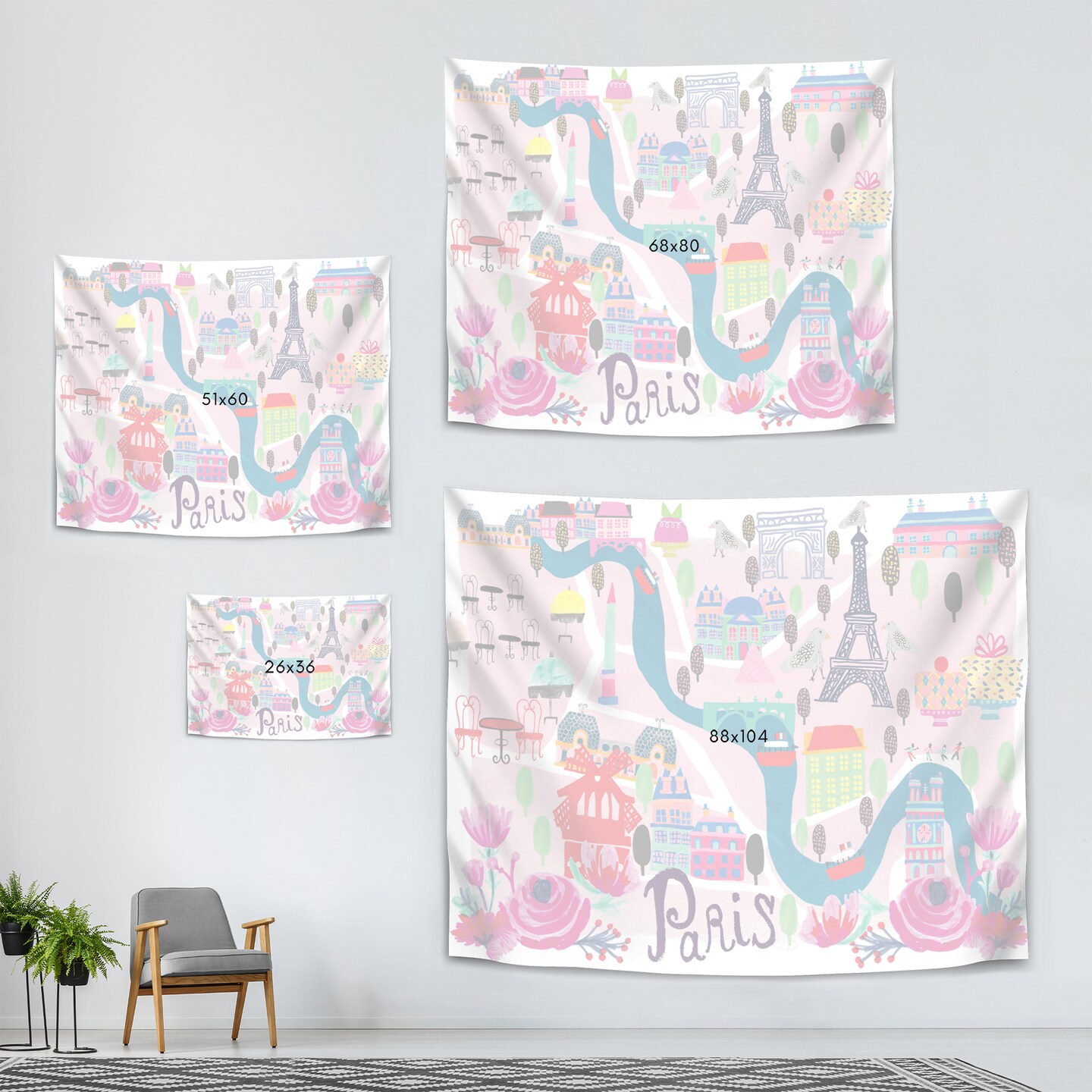 Paris Map by Rachael Schafer  Wall Tapestry - Americanflat