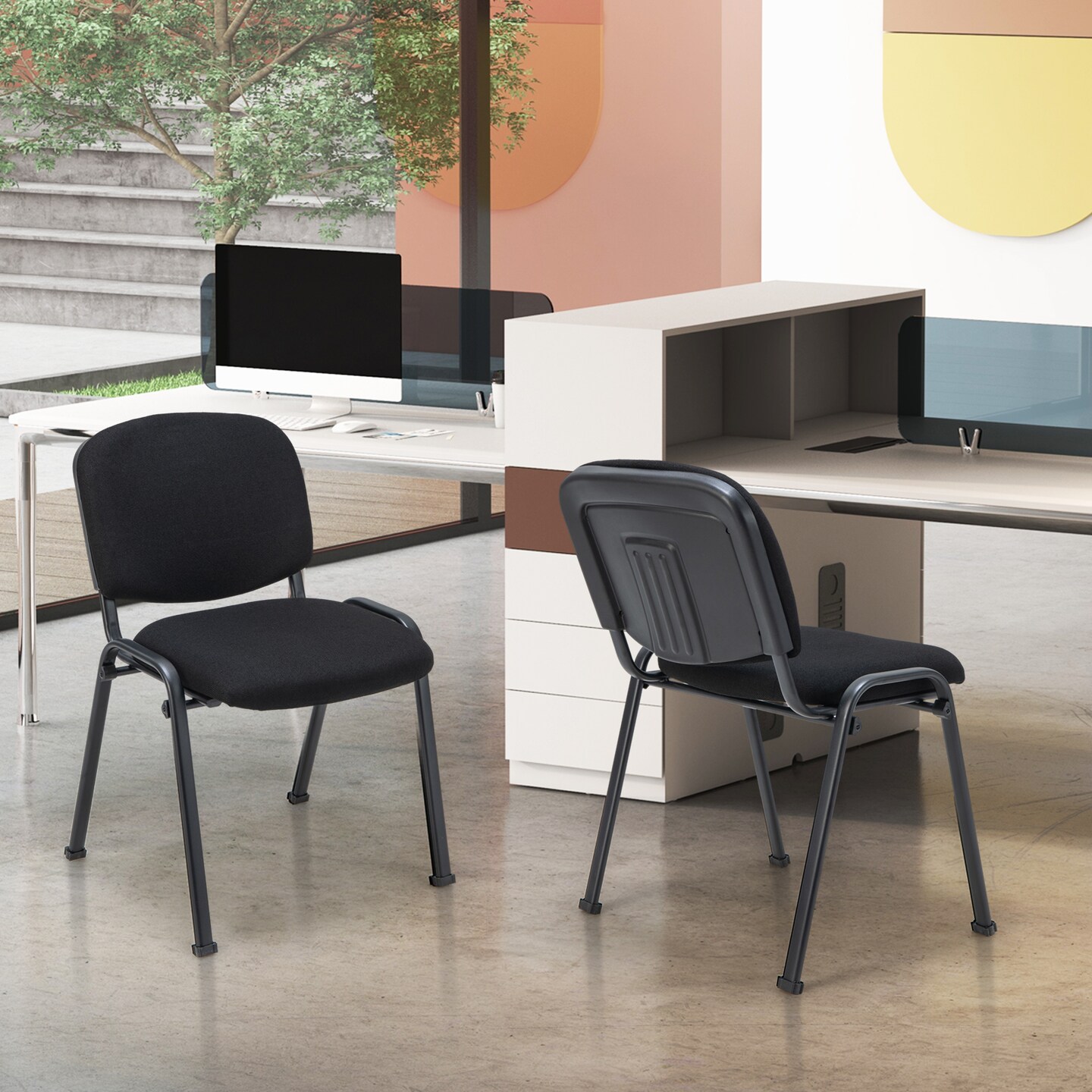 Office Chair with Metal Frame and Padded Cushions for Conference Room-Set of 5