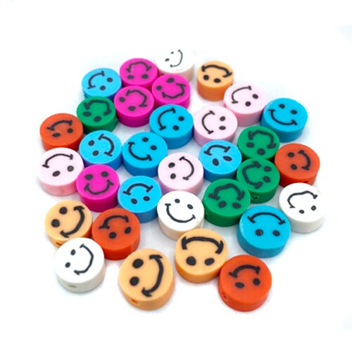 Rainbow Colored Polymer Clay Smiley Face Beads (32x) (K137) | Michaels