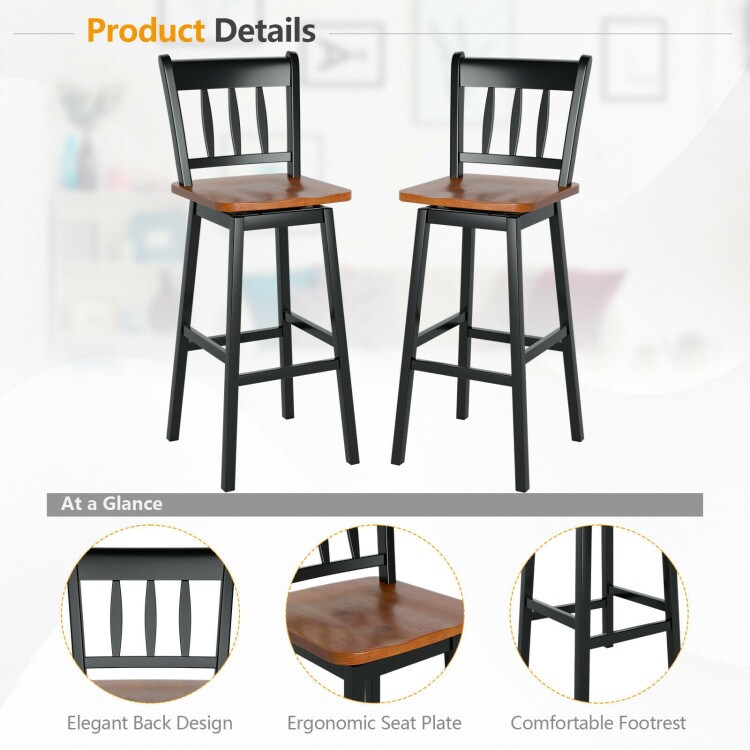 30.5 Inches Set of 2 Swivel Bar Stools with 360&#xB0; Swiveling
