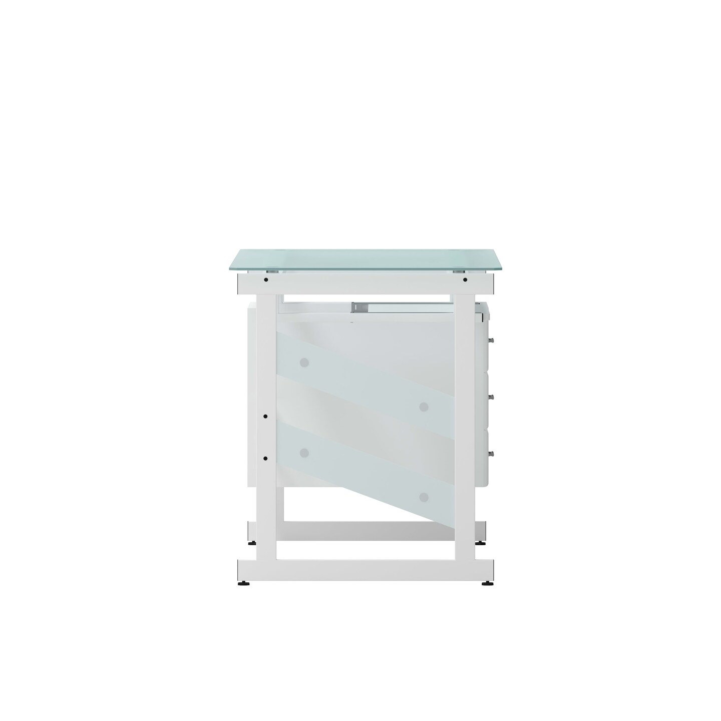 Emma and Oliver White Computer Desk with Frosted Glass Top and Three Drawer Pedestal