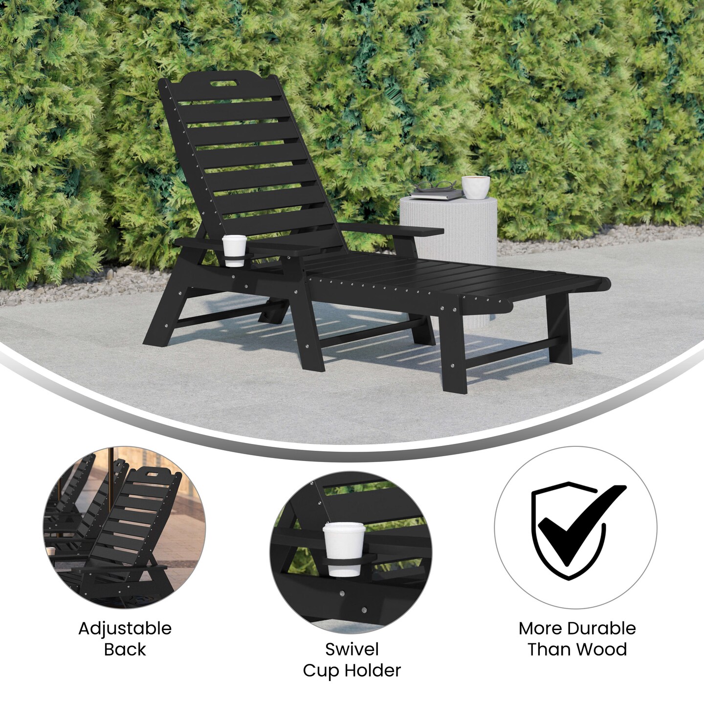 Merrick Lane Gaylord Adjustable Adirondack Lounger with Cup Holder- All-Weather Indoor/Outdoor HDPE Lounge Chair