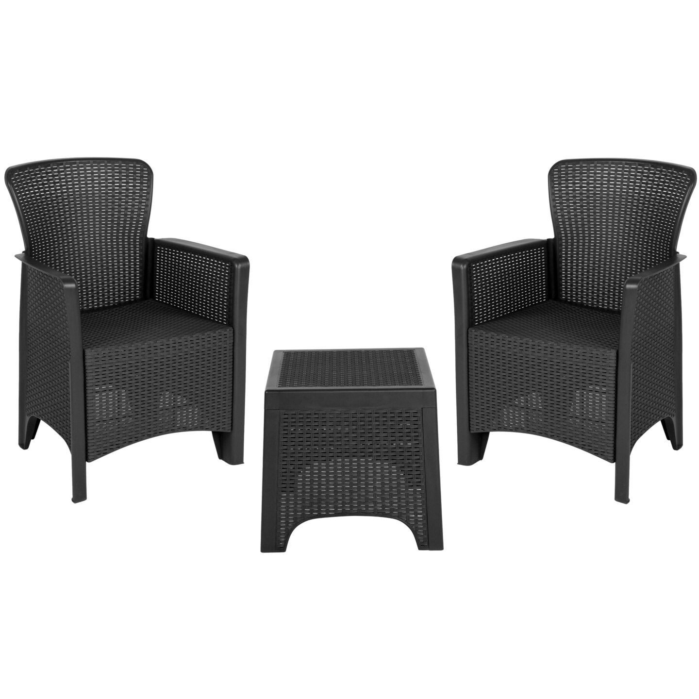 Merrick Lane Lanai Outdoor Furniture 3 Item Set Faux Rattan Resin Wicker Lounge Chairs And Side Table - Patio Furniture
