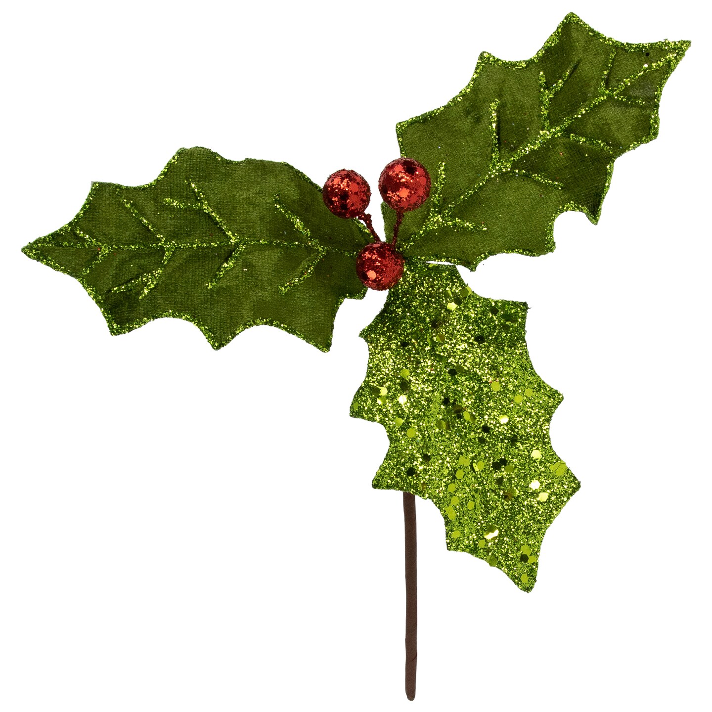 Northlight 12&#x22; Glittered Holly with Berry Christmas Pick Spray