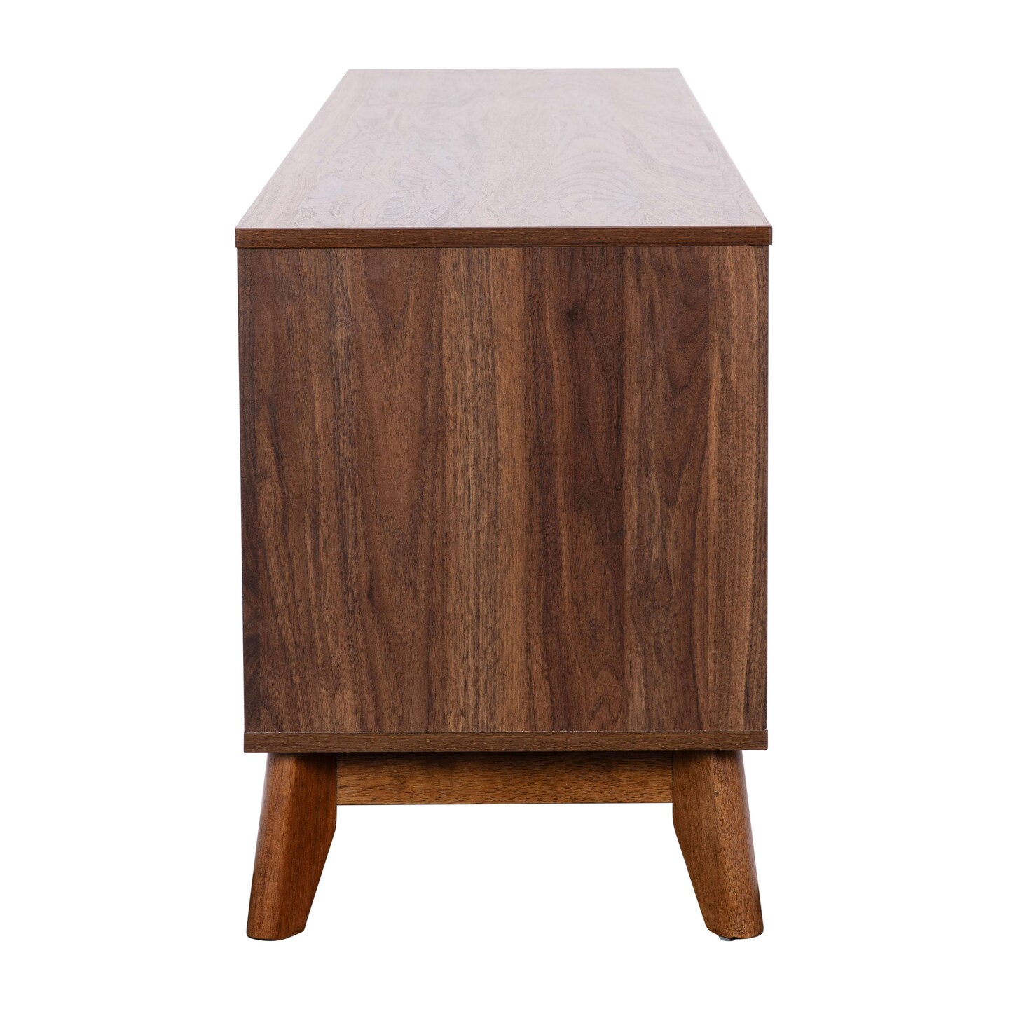 Emma and Oliver Beverly Mid-Century Modern Wooden TV Stand with Soft Close Doors, Shelf, Cord Management Hole and Tapered Legs