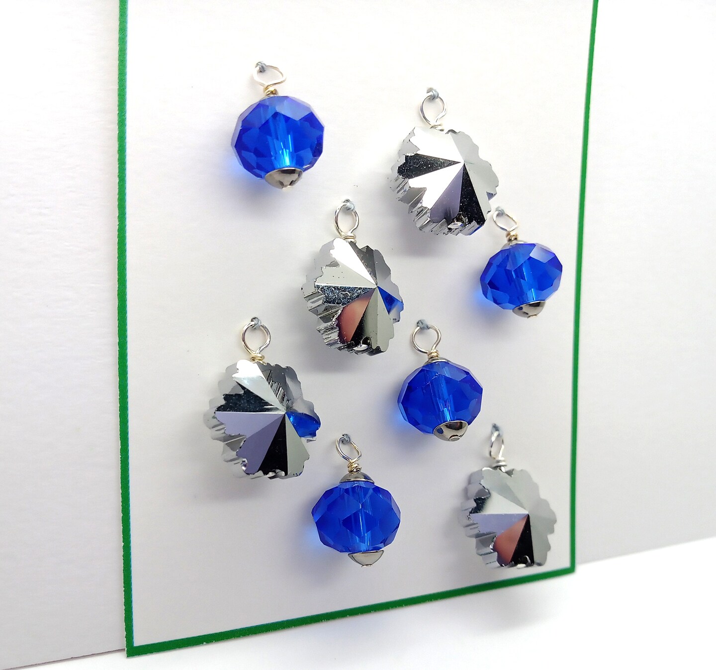 Miniature Ornaments, 8 pieces, Silver Snowflakes &#x26; Blue Baubles, Adorabilities