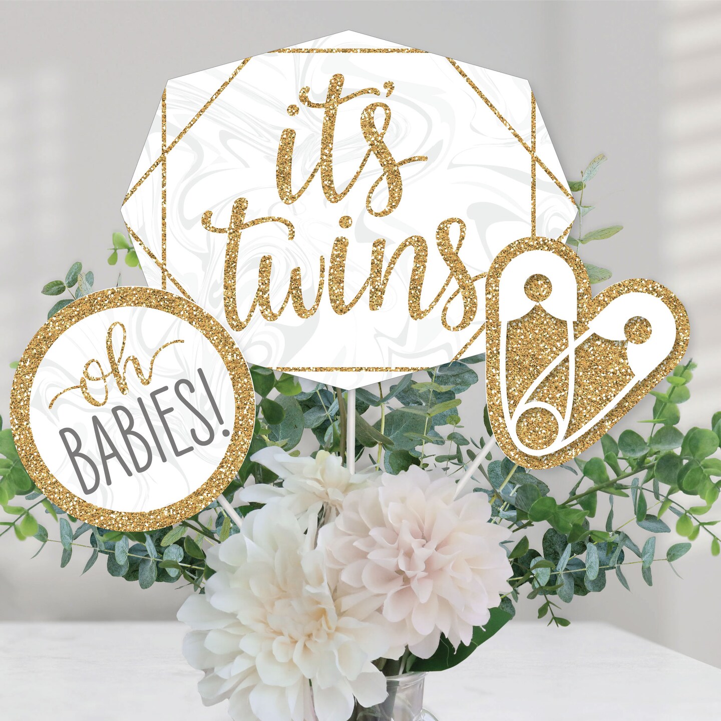 Big Dot of Happiness It's Twins - Gold Twins Baby Shower Centerpiece ...