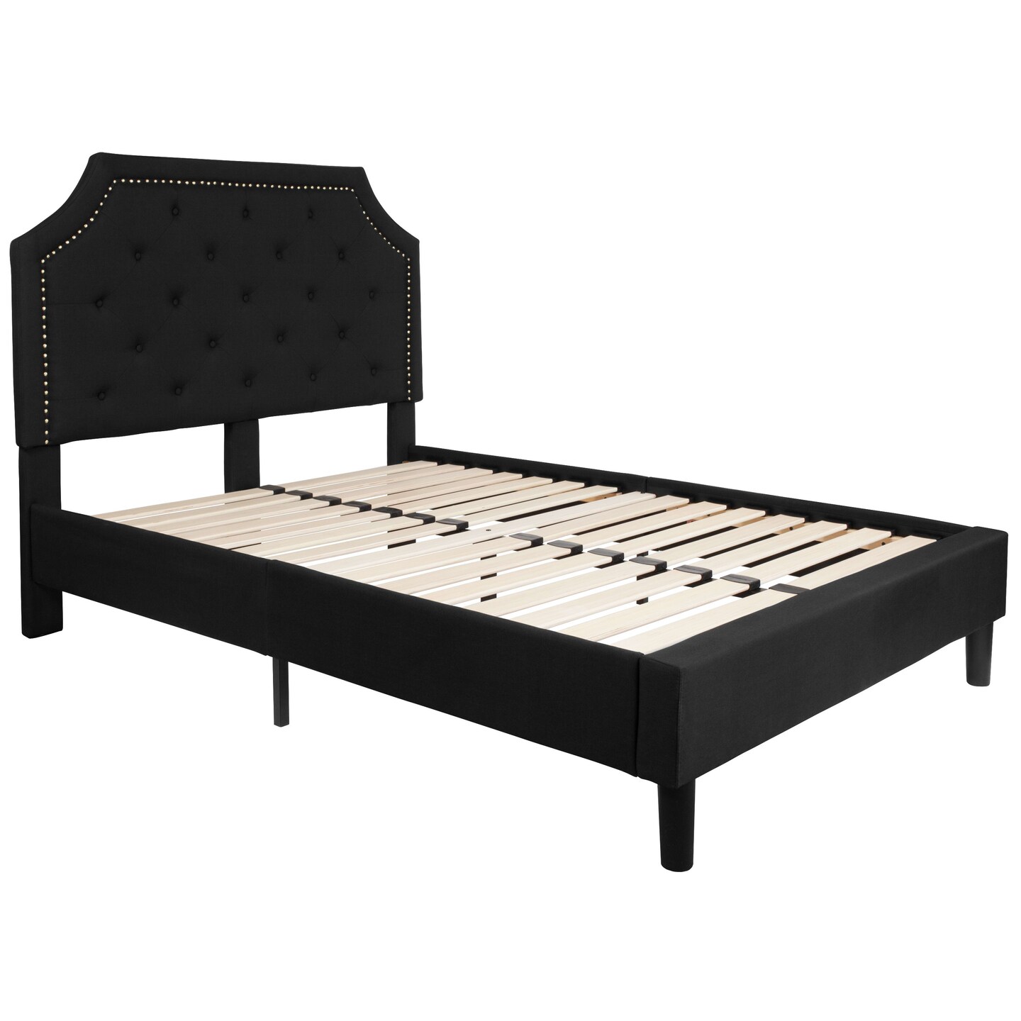 Merrick Lane Provence Platform Bed with Slatted Support Contemporary Tufted Upholstery with Accent Nail Trim