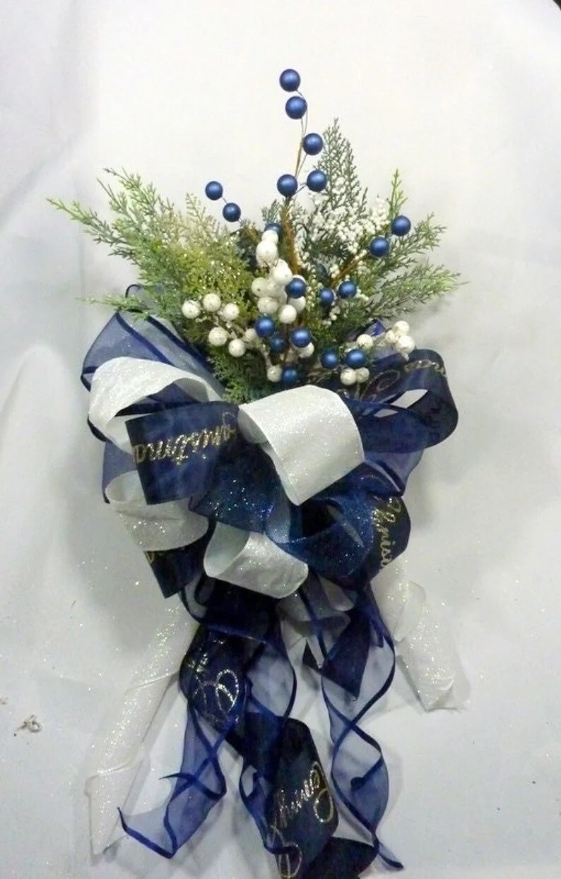 Ribbon Tree topper in Navy and White, large Bow Tree Topper