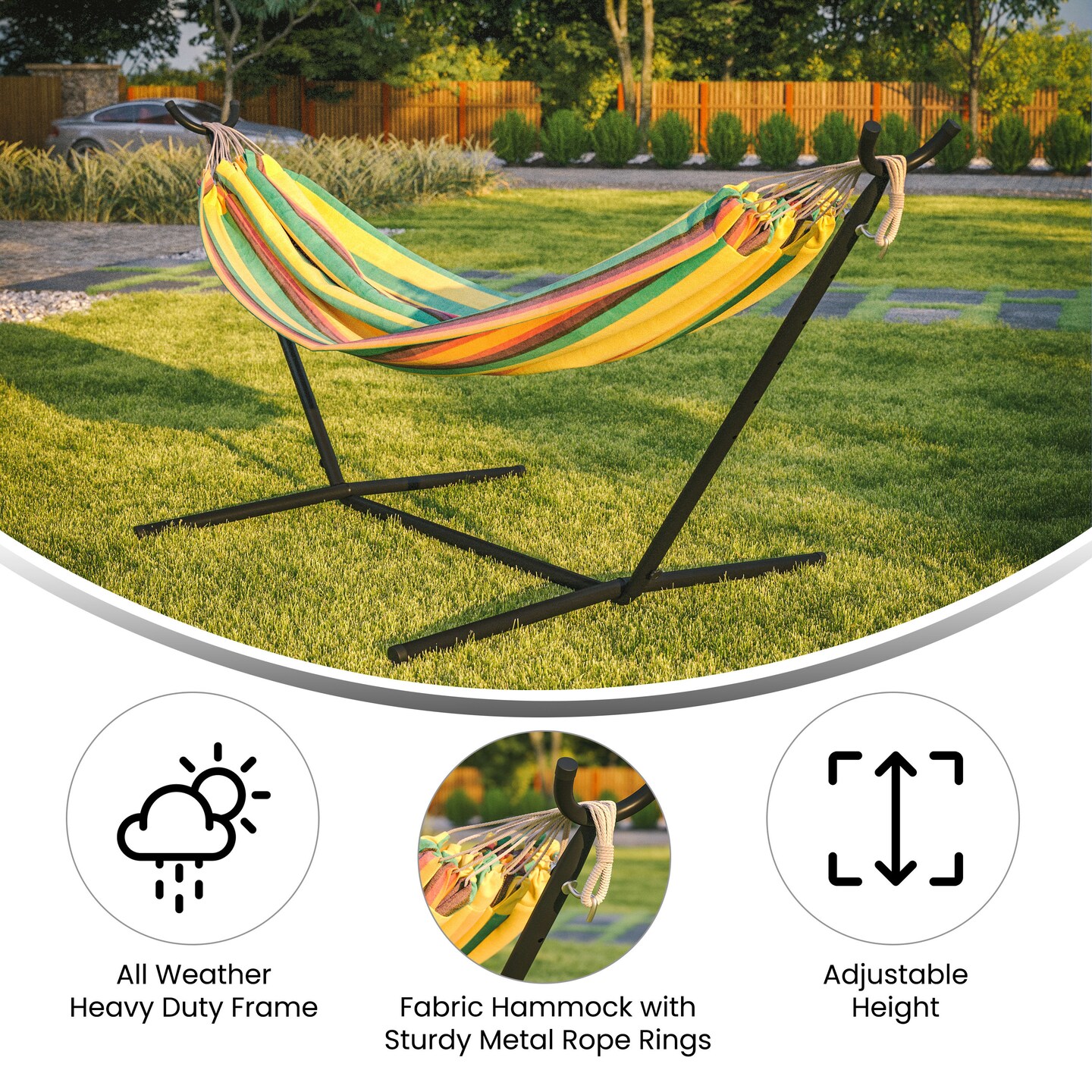 Emma and Oliver Ailani Cotton Two Person Hammock with Space Saving Steel Stand, Premium Carry Bag and Hanging Hardware
