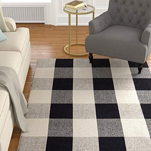 Black & White Plaid Rug, Outdoor Porch Rug Layered Entrance Mat