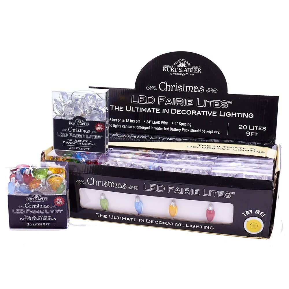 KSA 20 Count Battery Operated Multicolored and Clear C7 LED Bulb Fairy Lights, 9 ft Clear Wire