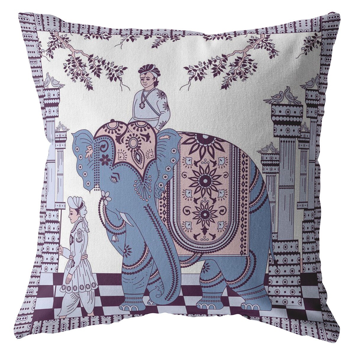 20 Blue Purple Ornate Elephant Suede Throw Pillow