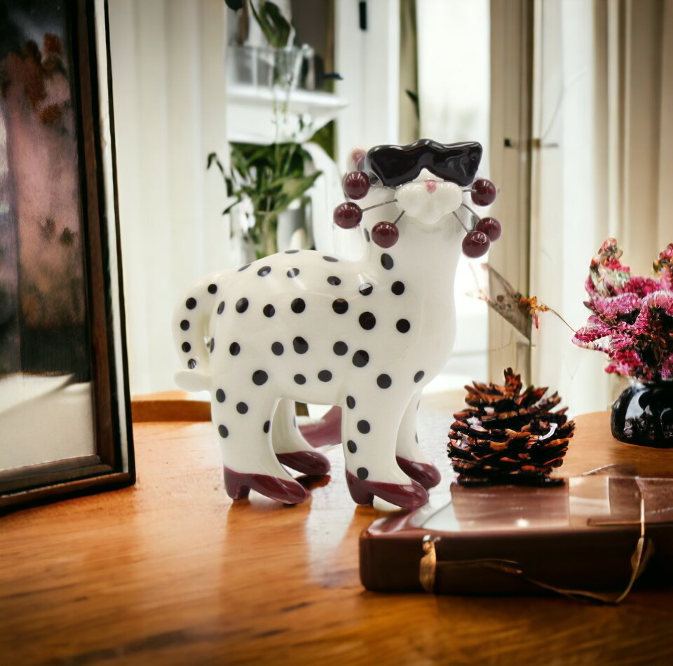 Ceramic Whiskers Dotted Cat With Sun Glasses Figurine, Home D&#xE9;cor, Gift for Her, Gift for Mom, Kitchen D&#xE9;cor, Cat Lovers Gift, Pet Loss Gift