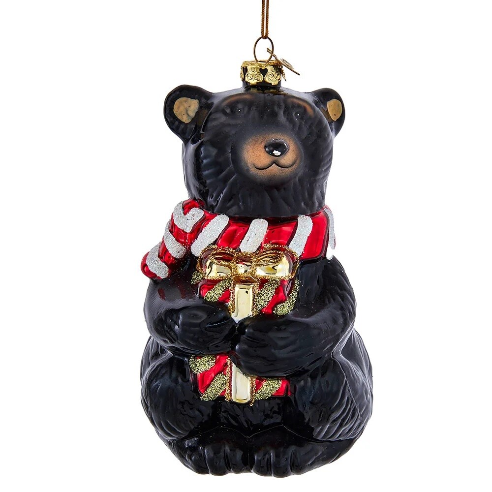 KSA Pack of 8 Black and Red Bear with Gift Christmas Ornaments 5.5 ...