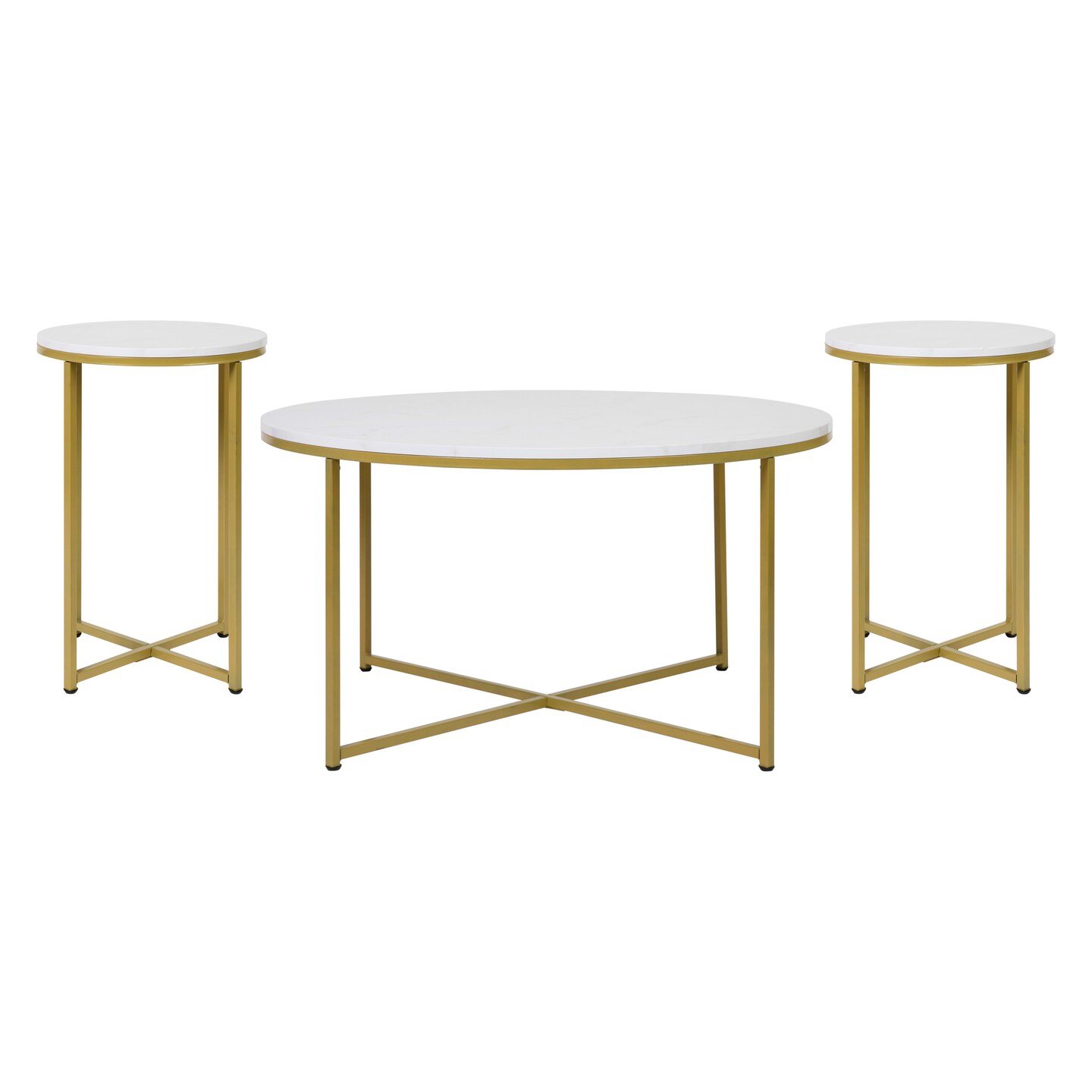 Merrick Lane Fairdale Round Coffee Table Set - 3 Piece Coffee Table Set with Crisscross Frame - Coffee Table &#x26; 2 End Tables
