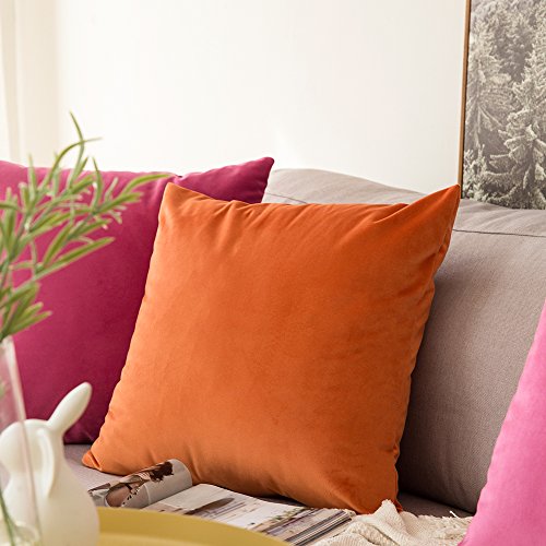 MIULEE Fall Pack of 2 Velvet Soft Solid Decorative Square Throw Pillow Covers Set Cushion Case for Sofa Bedroom Car 16x16 Inch 40x40 Cm Orange