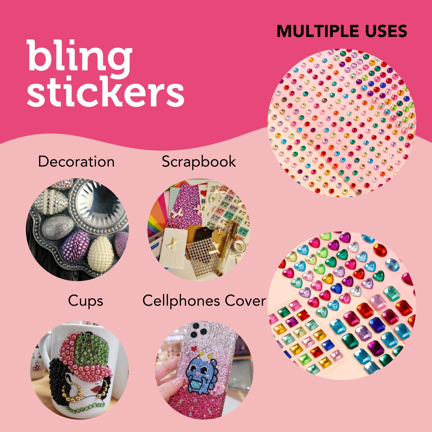  Meafeng Gem Stickers, 14 Colors, Self Adhesive, Bling