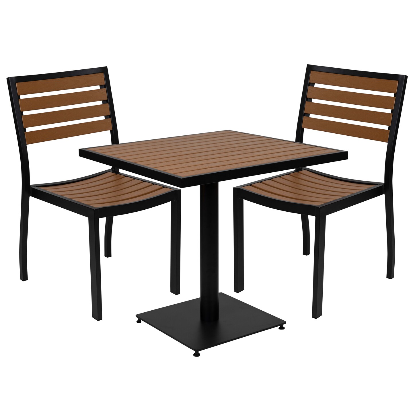 Merrick Lane Kersey 3 Piece Patio Table and Chairs Set Faux Wood And Metal Indoor/Outdoor Table and Chairs with All-Weather Purpose