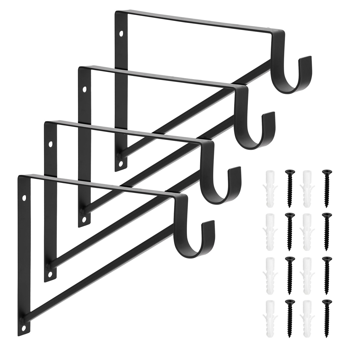 4 Pack Metal Closet Hanging Shelf Rod Bracket Holder and Support, Heavy Duty Bar for Shelving (Black, 12.5 x 1 x 9.5 in)