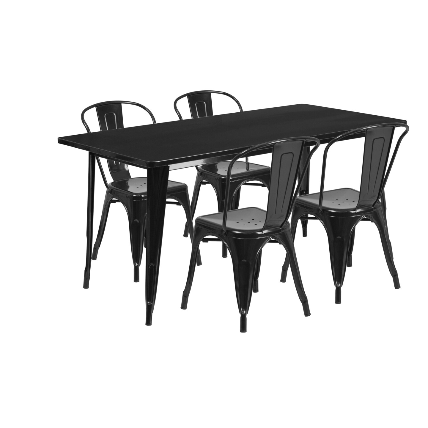 Emma and Oliver Commercial Grade Rectangular Metal Indoor-Outdoor Table Set with 4 Stack Chairs