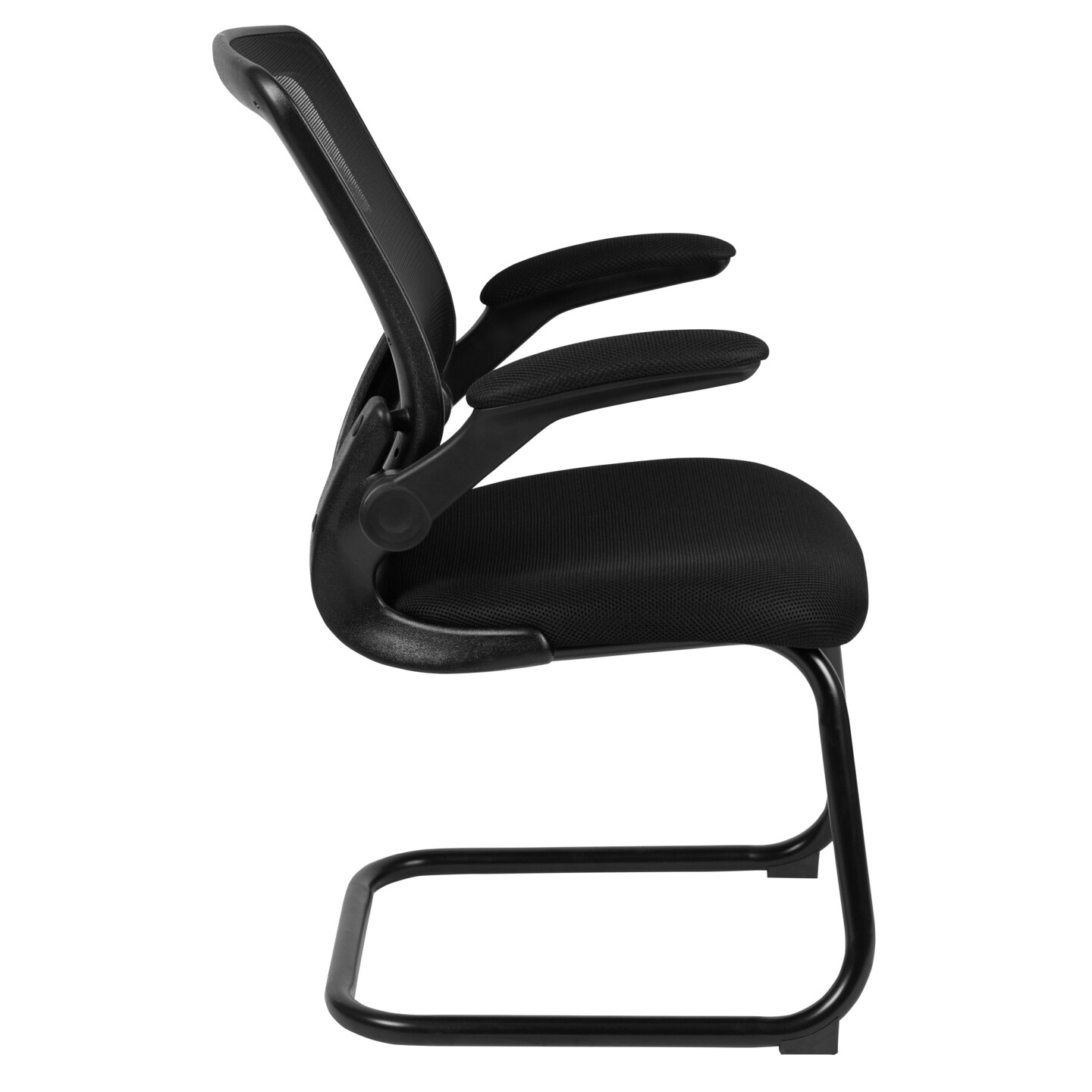 Emma and Oliver Mesh Sled Base Side Reception Chair with Flip-Up Arms