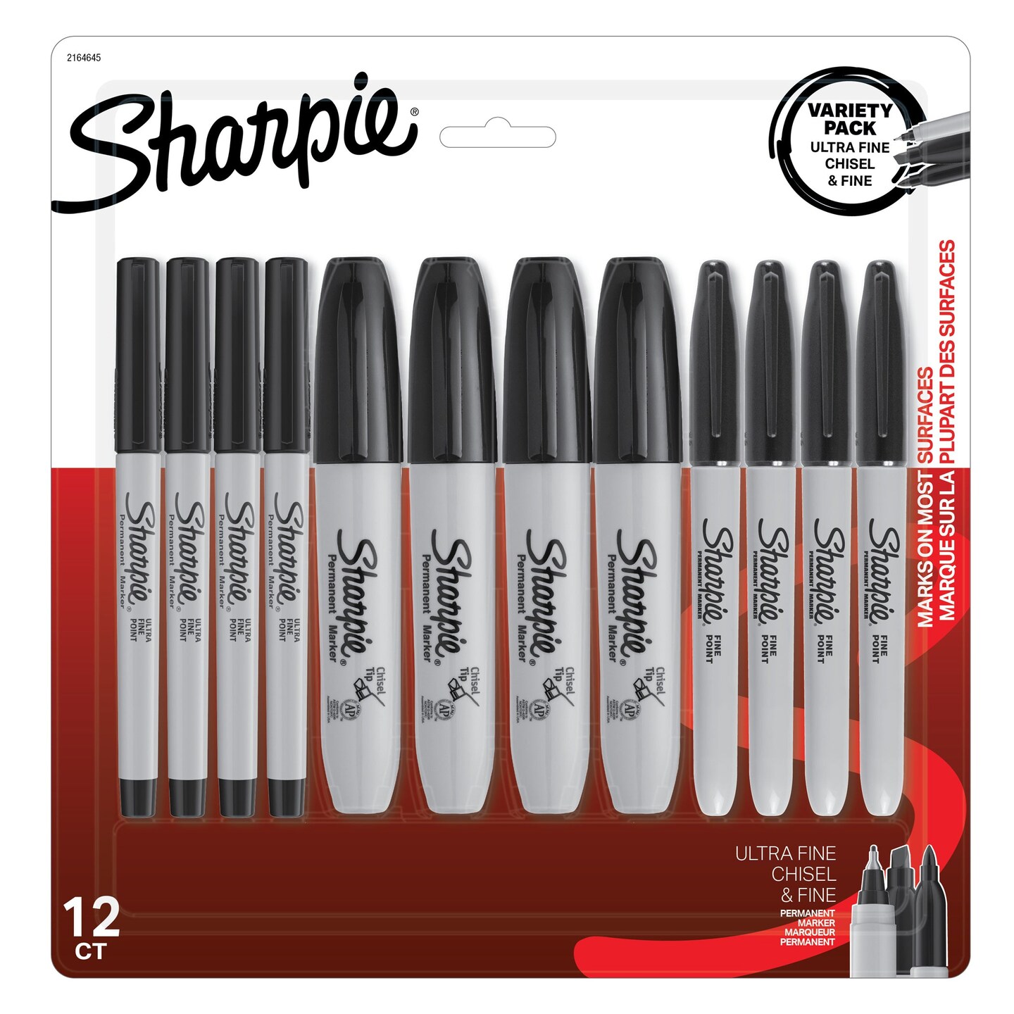 Fine/Ultra Fine/Chisel Tip Permanent Markers, Black, Pack of 12