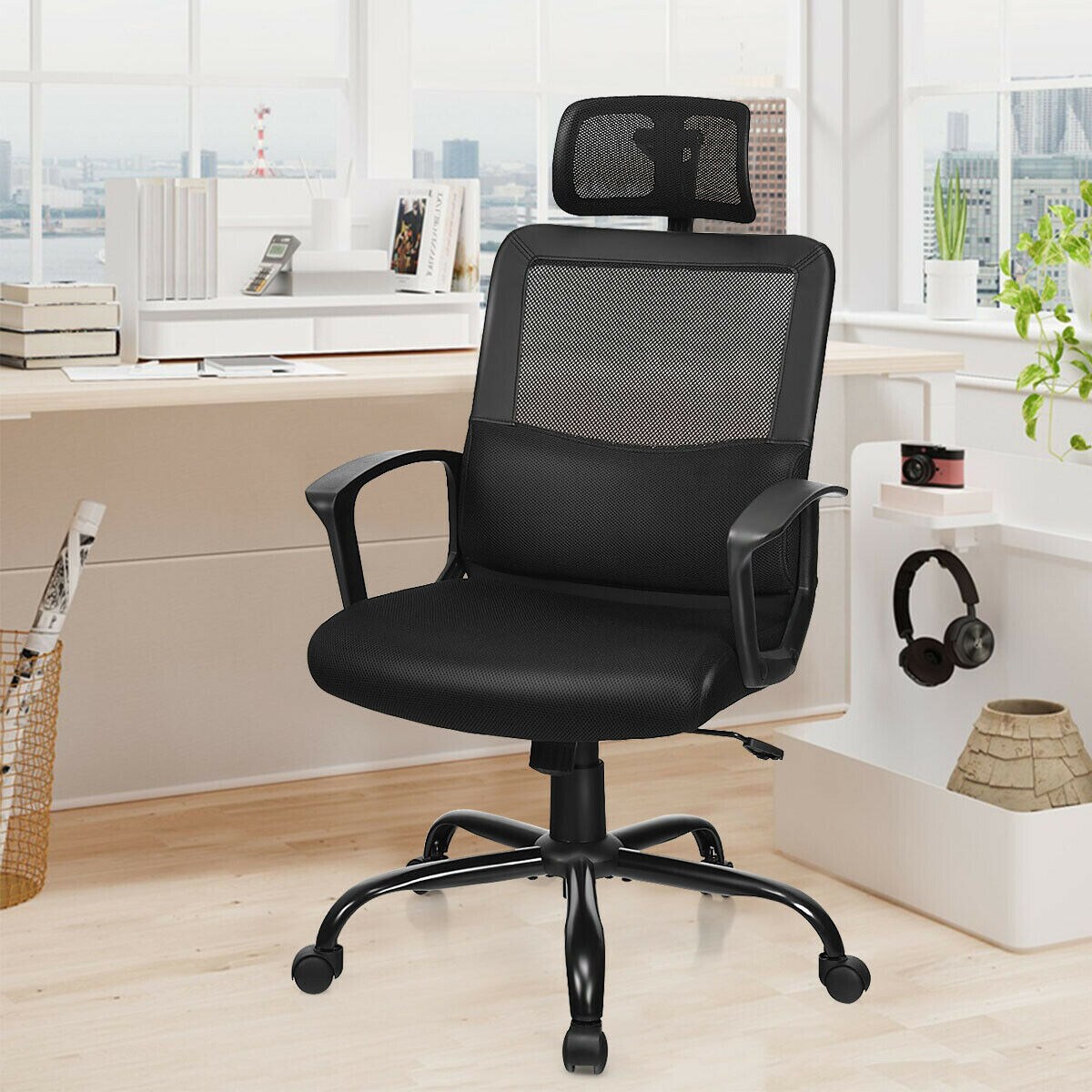Black Mesh Office Chair Ergonomic Massage Lumbar Support Adjustable Headrest