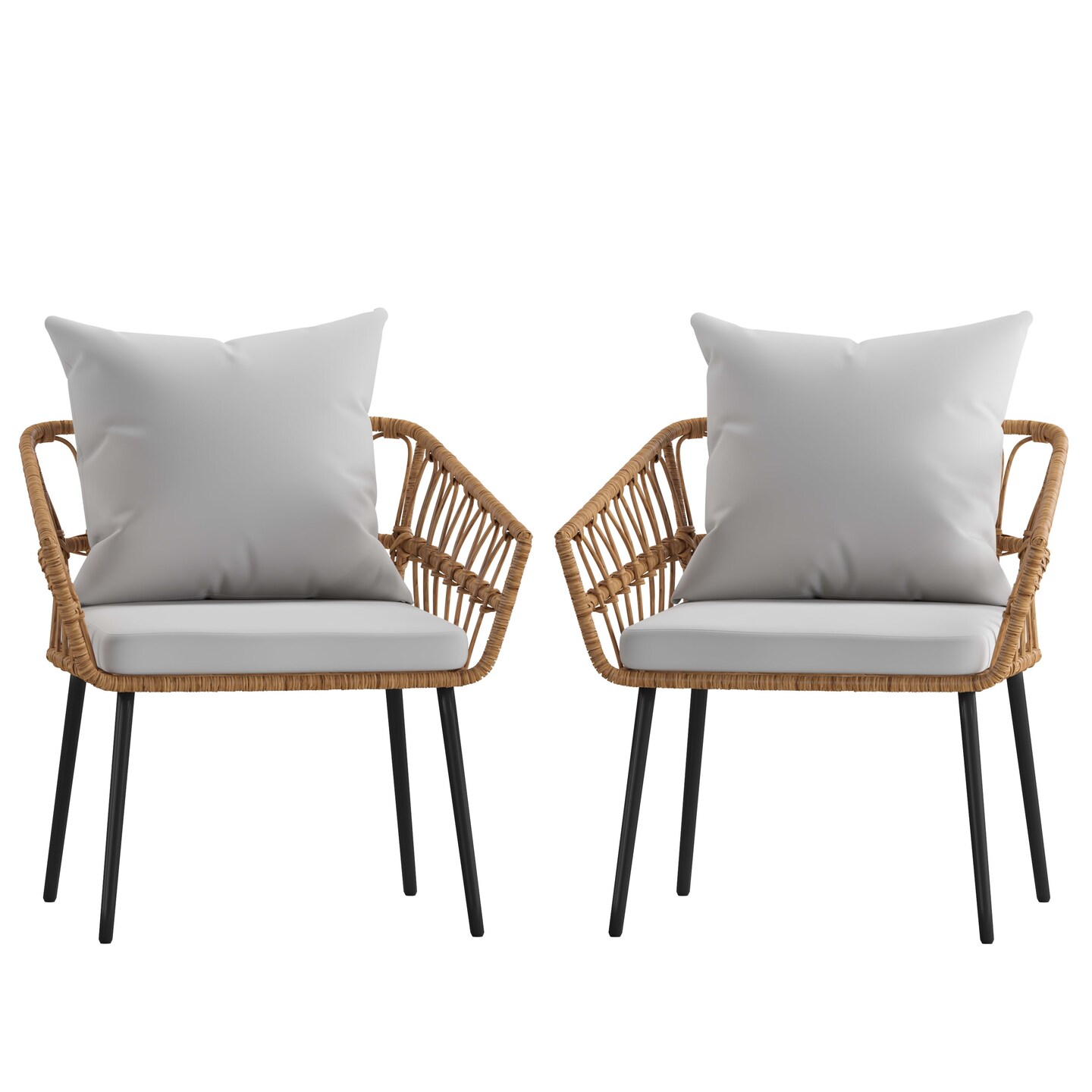 Merrick Lane Armon Set of Two Indoor/Outdoor Boho Style Open Weave Rattan Rope Patio Chairs with Cushions