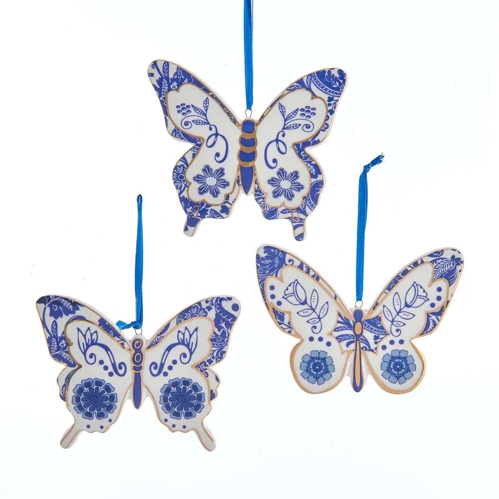 KSA Pack of 24 Indigo Blue Butterfly Christmas Ornaments 4&#x22;