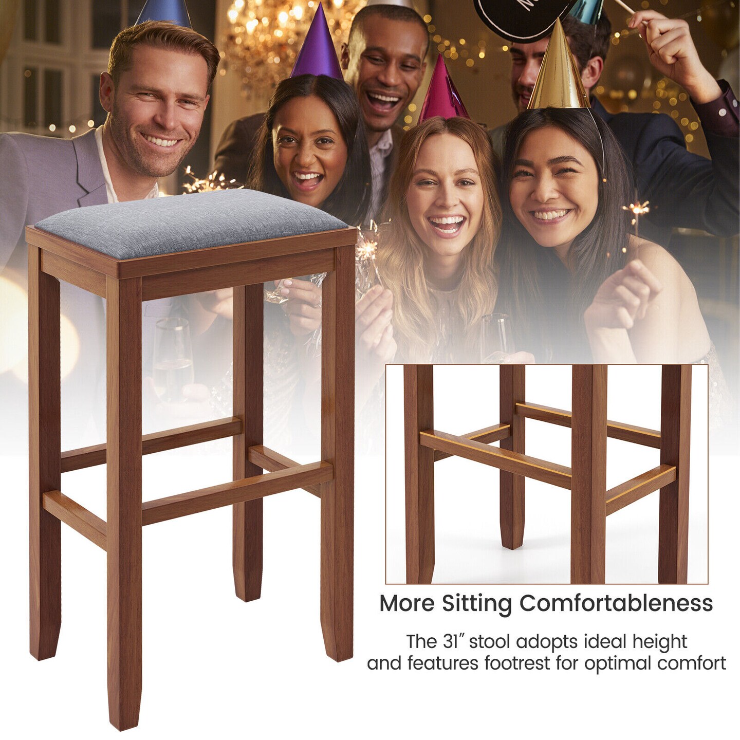 Rubber Wood Linen Bar Stools &#x2013; Backless, 265 lbs Capacity