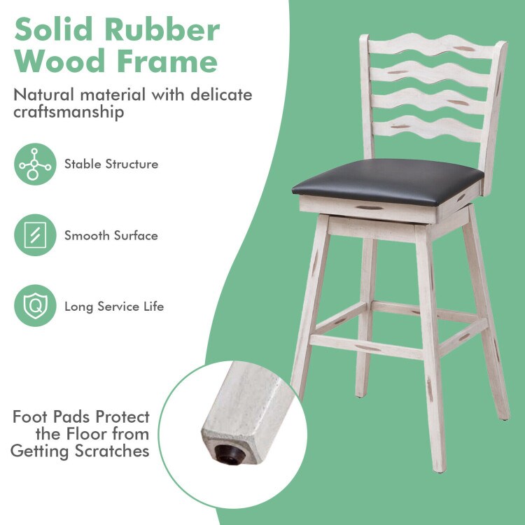 360&#xB0; Swivel Bar Stools with Rubber Wood Frame and Ergonomic Backrest and Footrest-29 inches