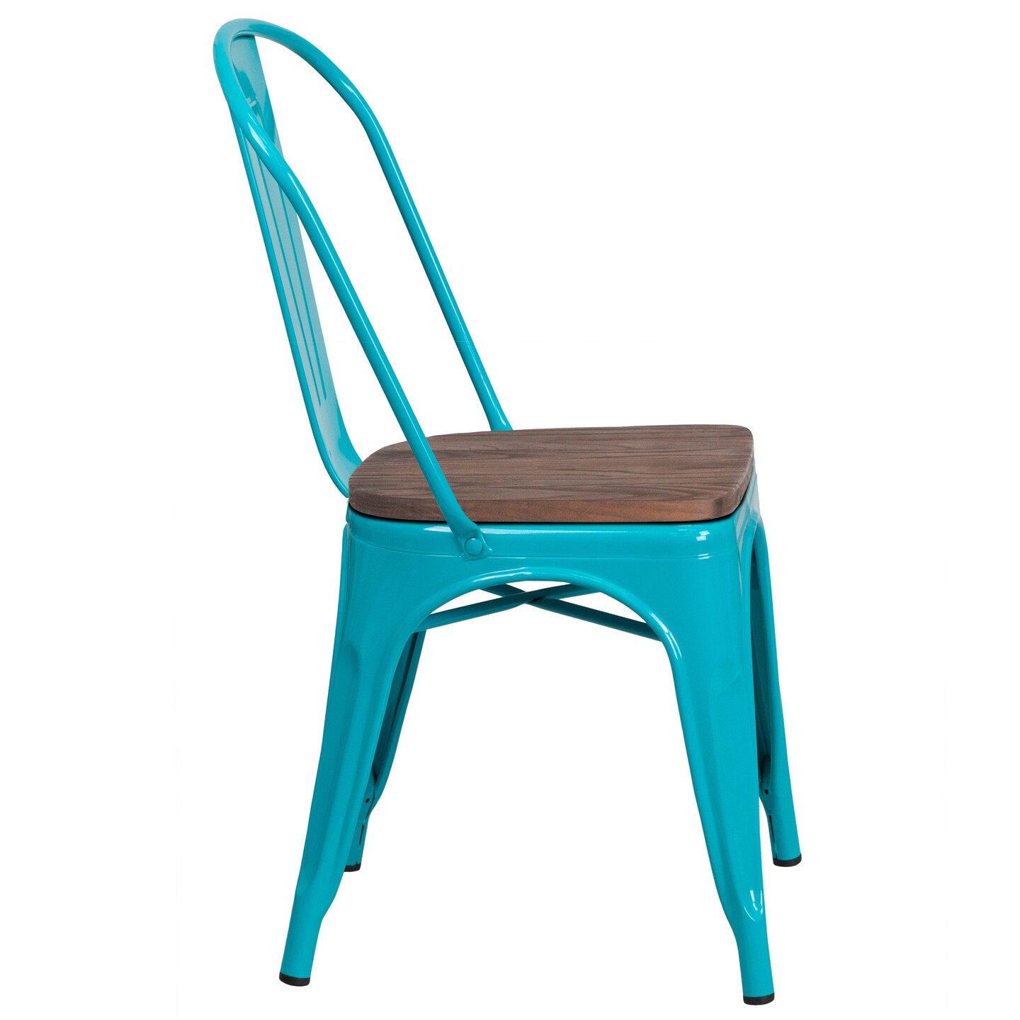 Merrick Lane Calumet Metal Stacking Chair with Curved, Slatted Back and Rustic Wood Seat