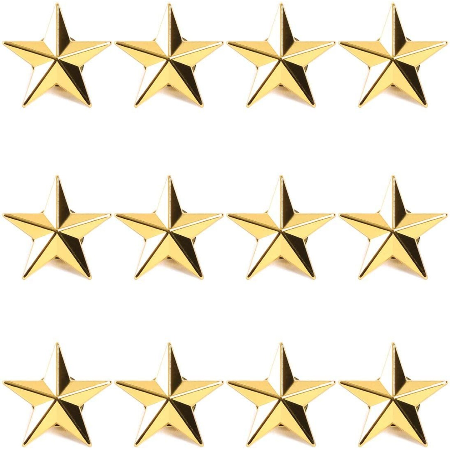 Gold Point Star Lapel Pins, Enamel Pin Set (1 in, 12 Pack)